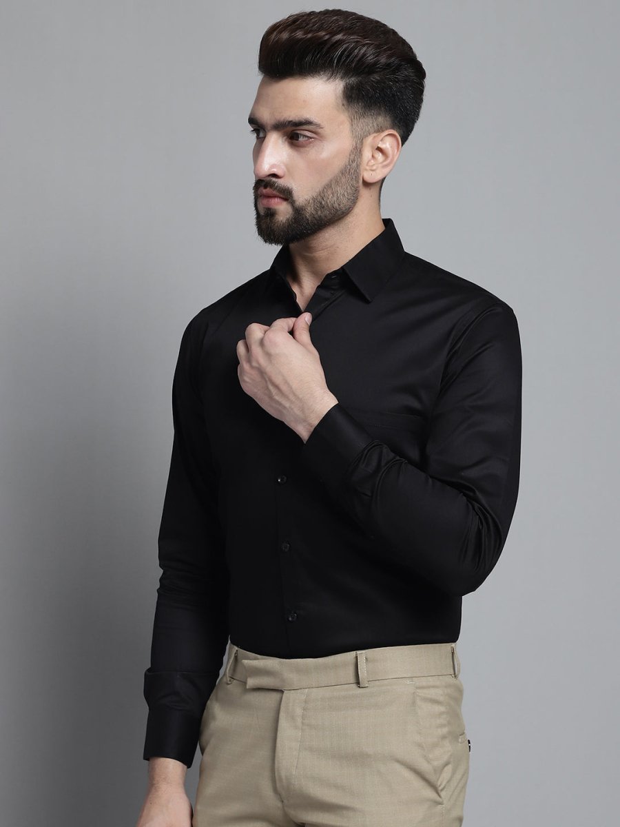Men's Cotton Solid Formal Shirt - SF_883Black_S