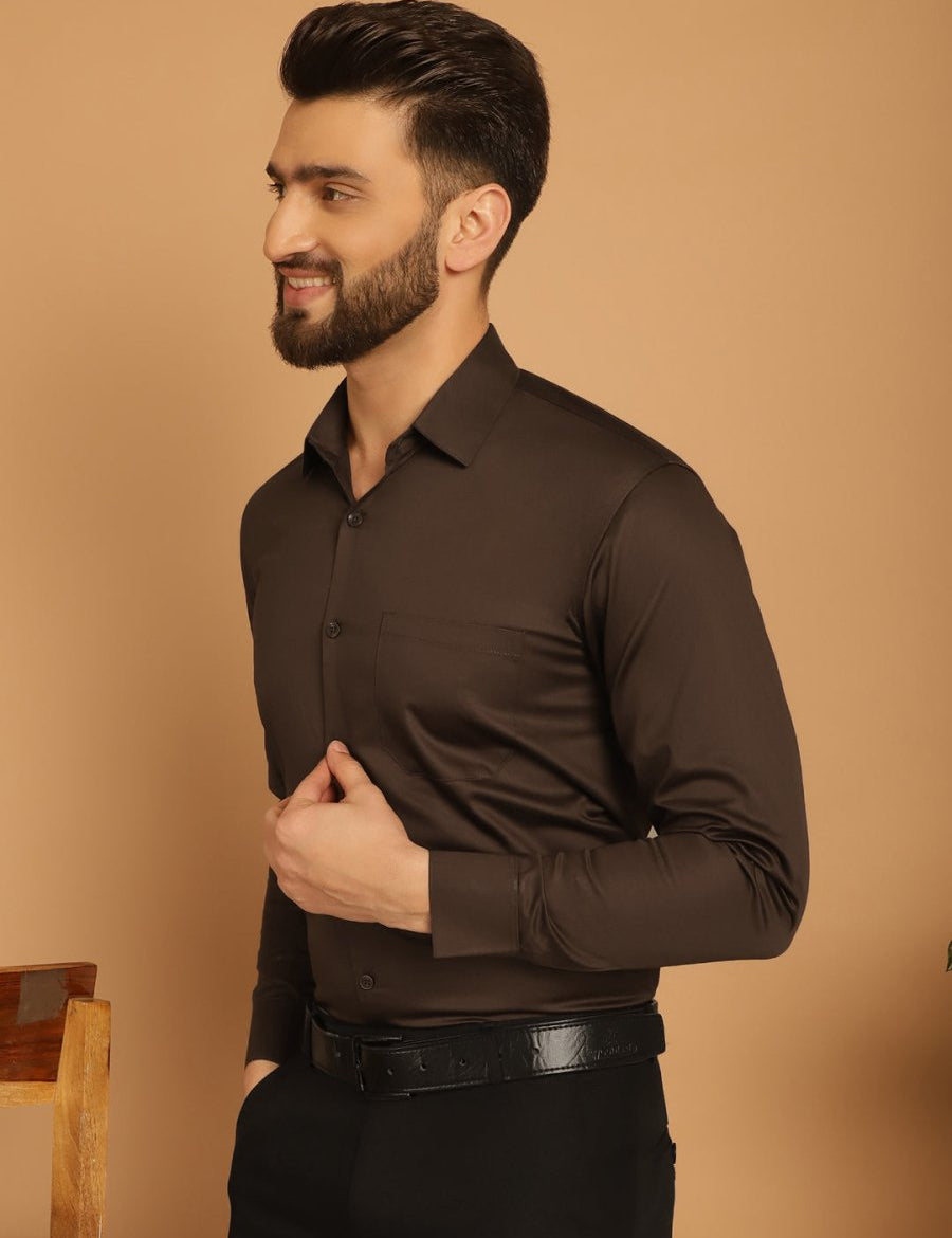 Men's Cotton Solid Formal Shirt - SF_883Coffee_S