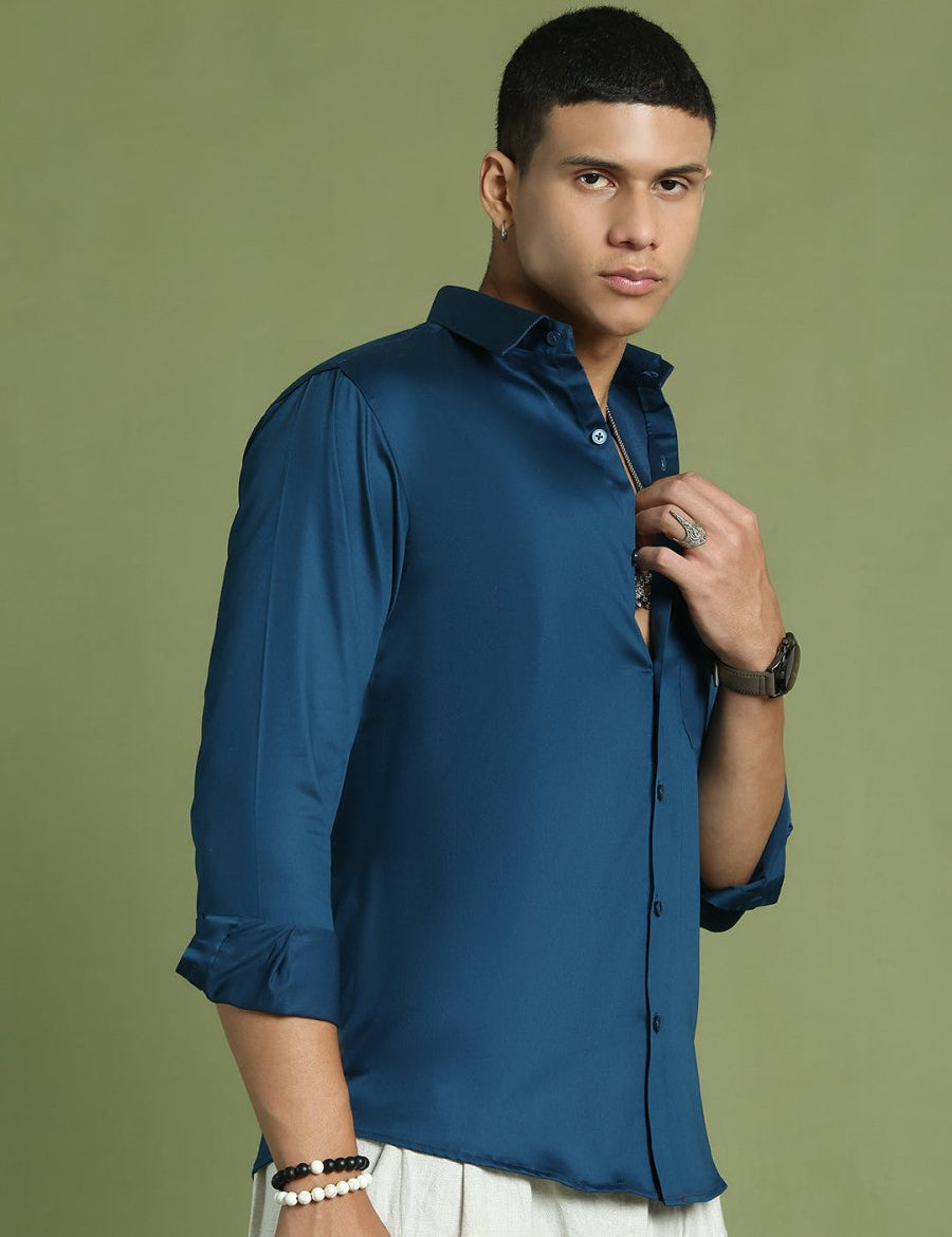 Men's Cotton Solid Formal Shirt - SF_883Peacock_S
