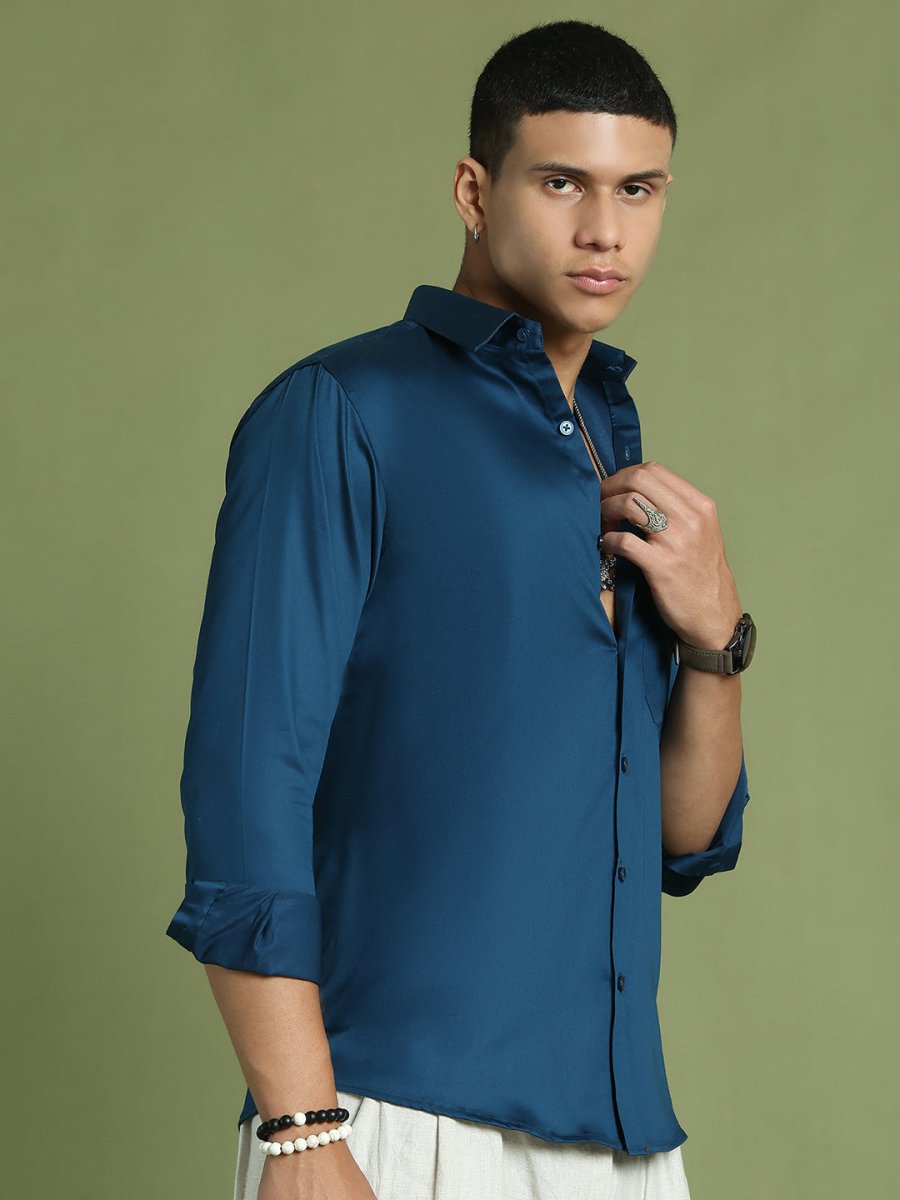 Men's Cotton Solid Formal Shirt - SF_883Peacock_S