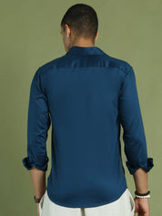 Men's Cotton Solid Formal Shirt - SF_883Peacock_S