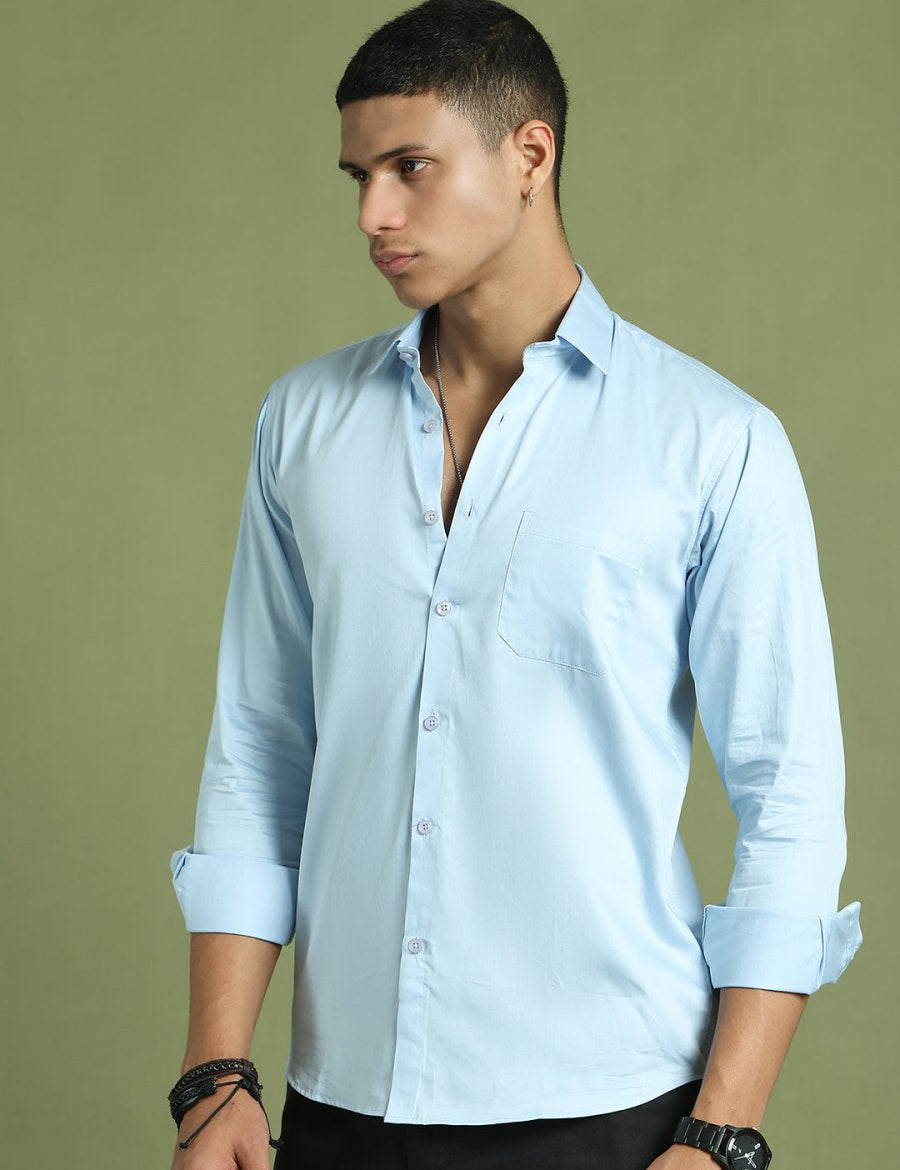 Men's Cotton Solid Formal Shirt - SF_883Sky_S