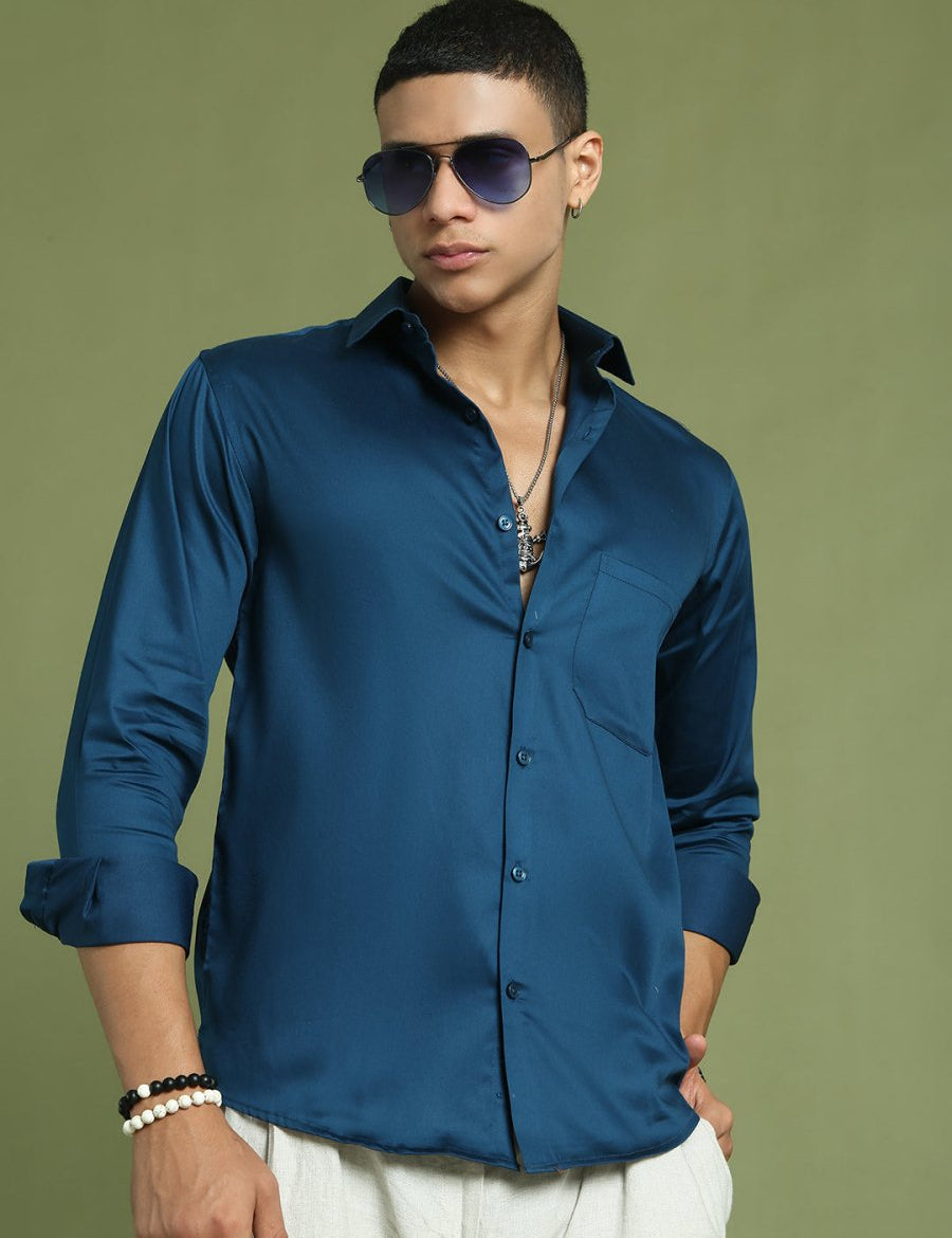 Men's Cotton Solid Formal Shirt - SF_883Peacock_S