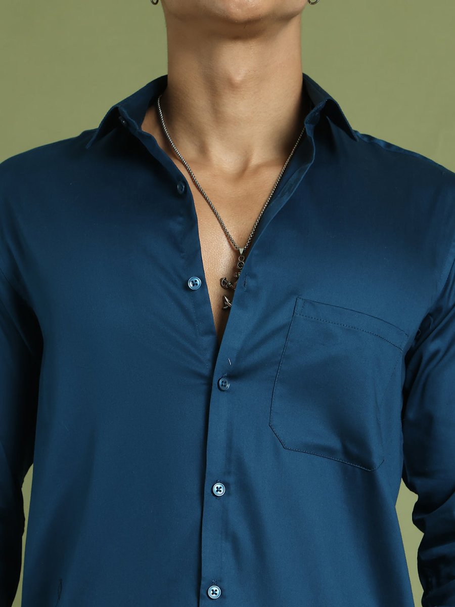 Men's Cotton Solid Formal Shirt - SF_883Peacock_S
