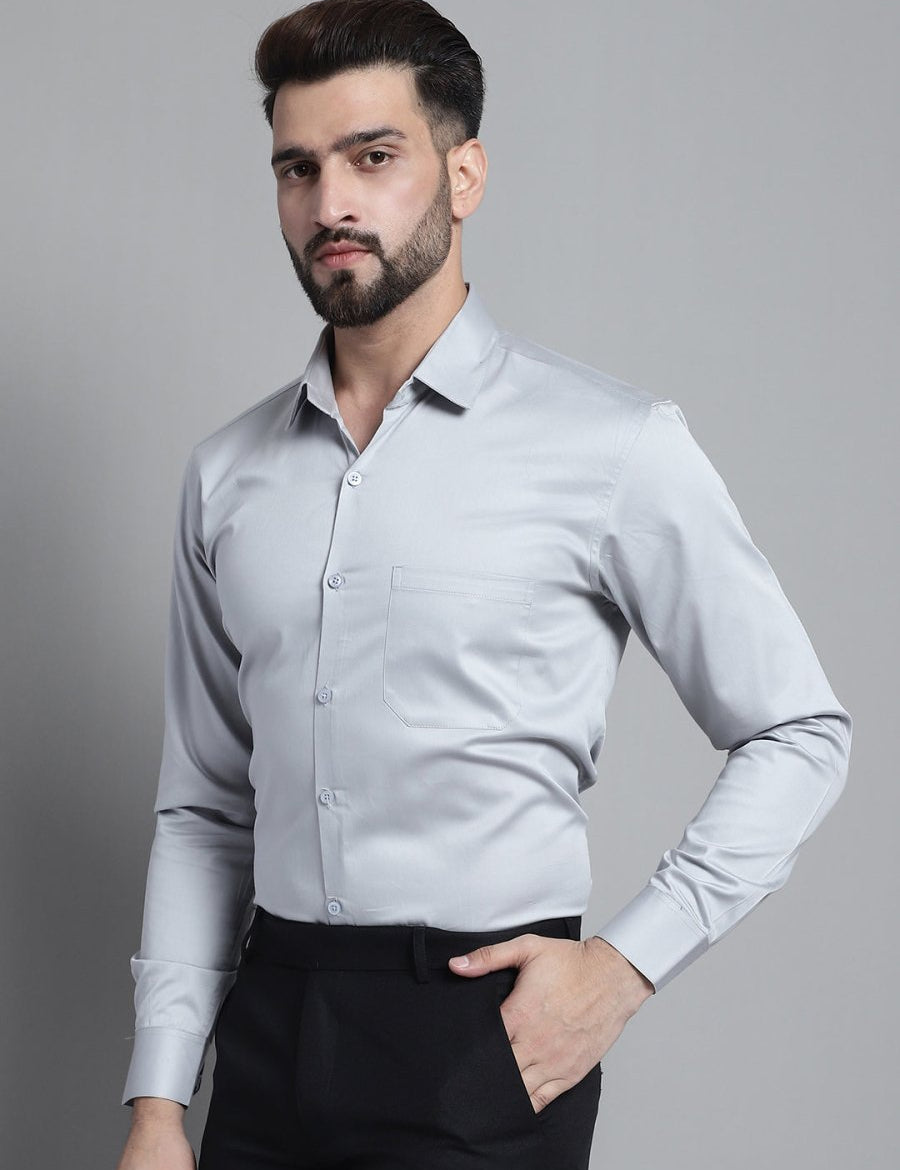 Men's Cotton Solid Formal Shirt - SF_883Light-Grey_S