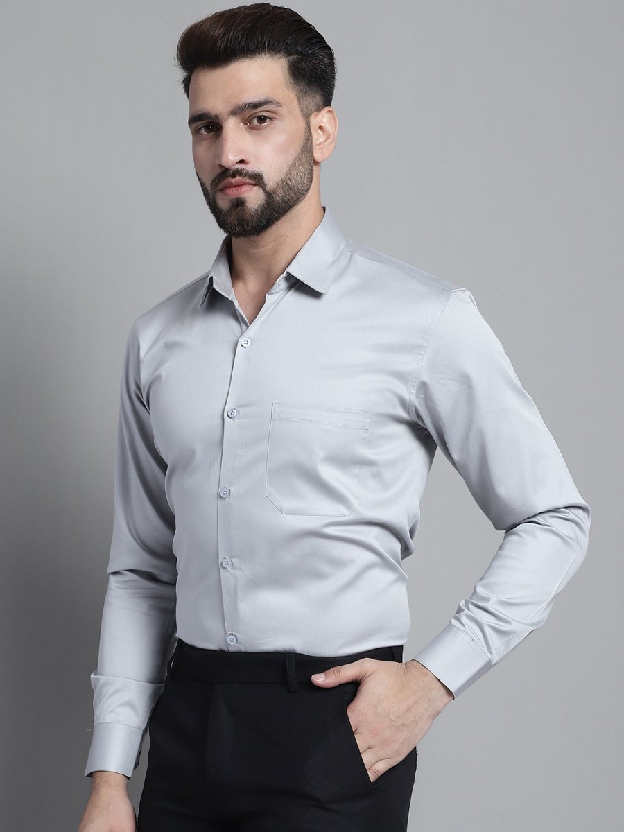 Men's Cotton Solid Formal Shirt - SF_883Light-Grey_S