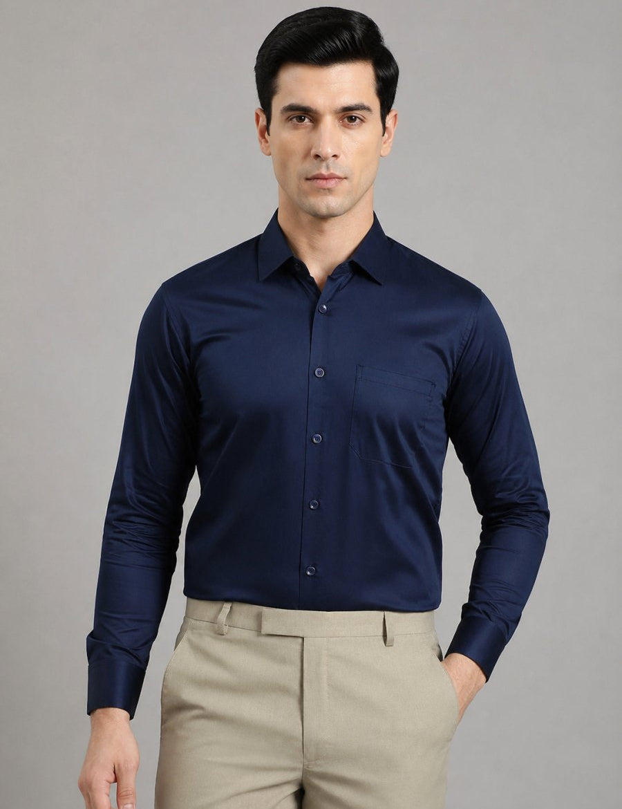Men's Cotton Solid Formal Shirt - SF_883Navy_M