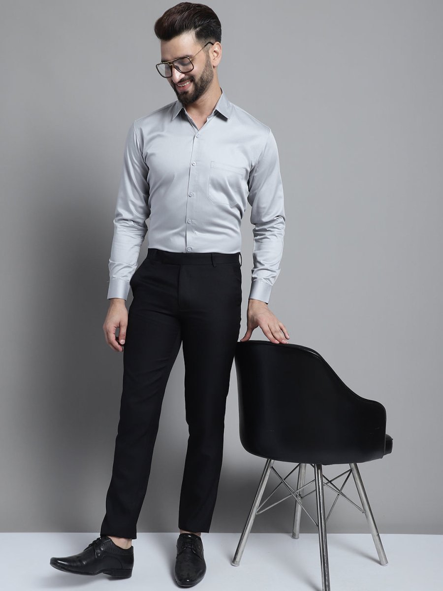 Men's Cotton Solid Formal Shirt - SF_883Light-Grey_S