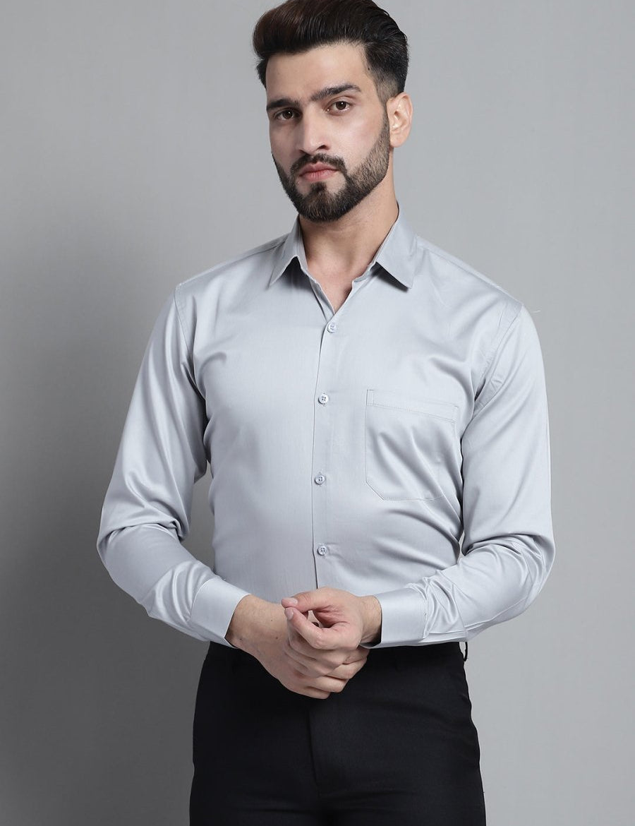 Men's Cotton Solid Formal Shirt - SF_883Light-Grey_S