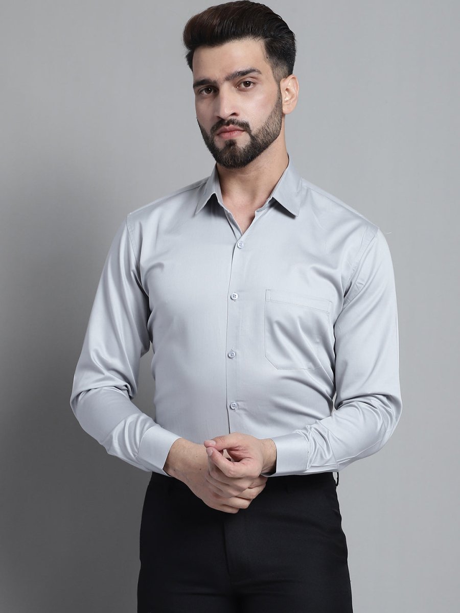 Men's Cotton Solid Formal Shirt - SF_883Light-Grey_S