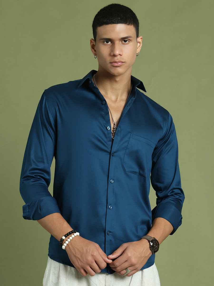 Men's Cotton Solid Formal Shirt - SF_883Peacock_S