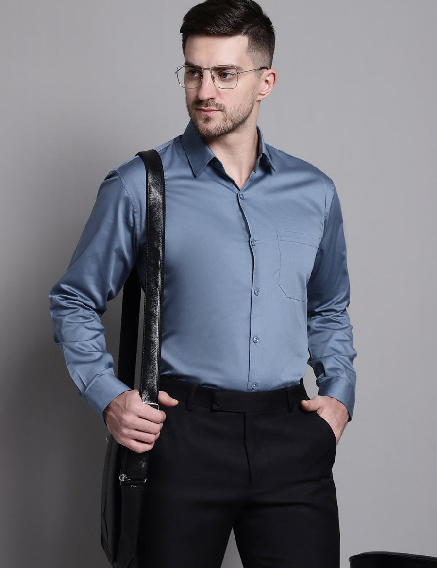 Men's Cotton Solid Formal Shirt - SF_883Grey_S