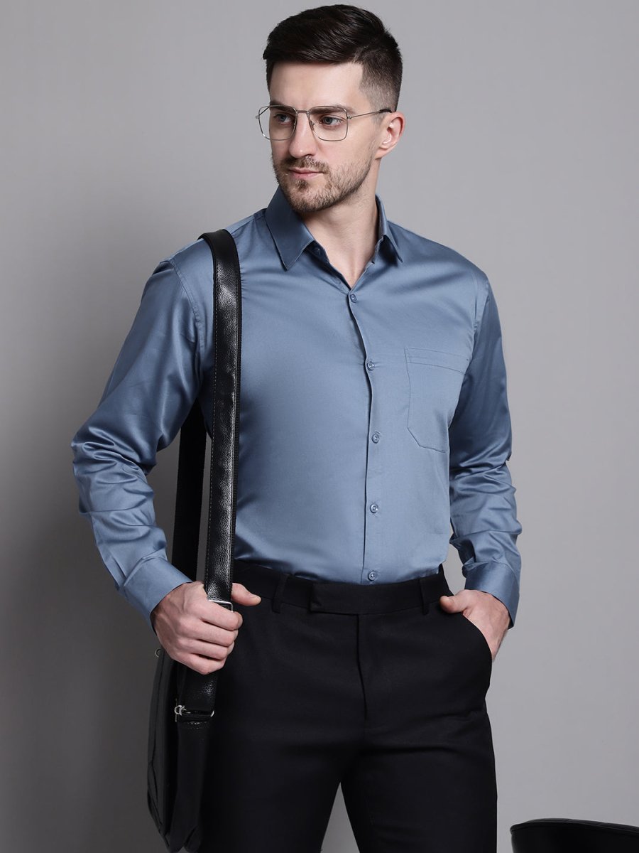 Men's Cotton Solid Formal Shirt - SF_883Grey_S