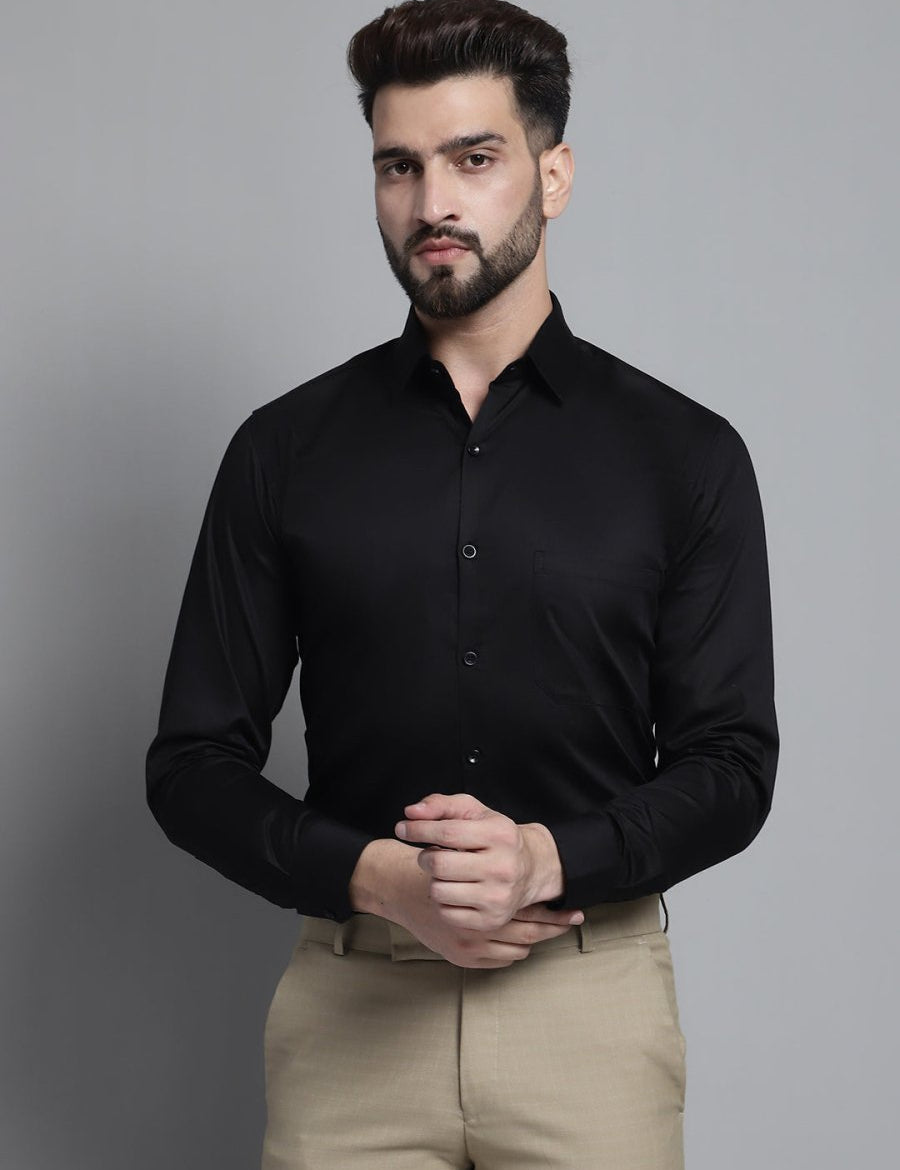 Men's Cotton Solid Formal Shirt - SF_883Black_S