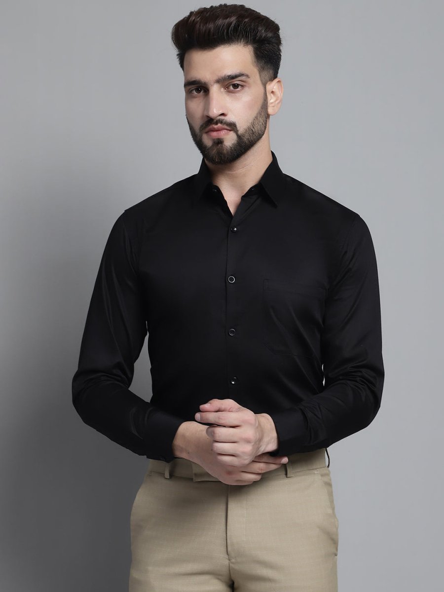 Men's Cotton Solid Formal Shirt - SF_883Black_S