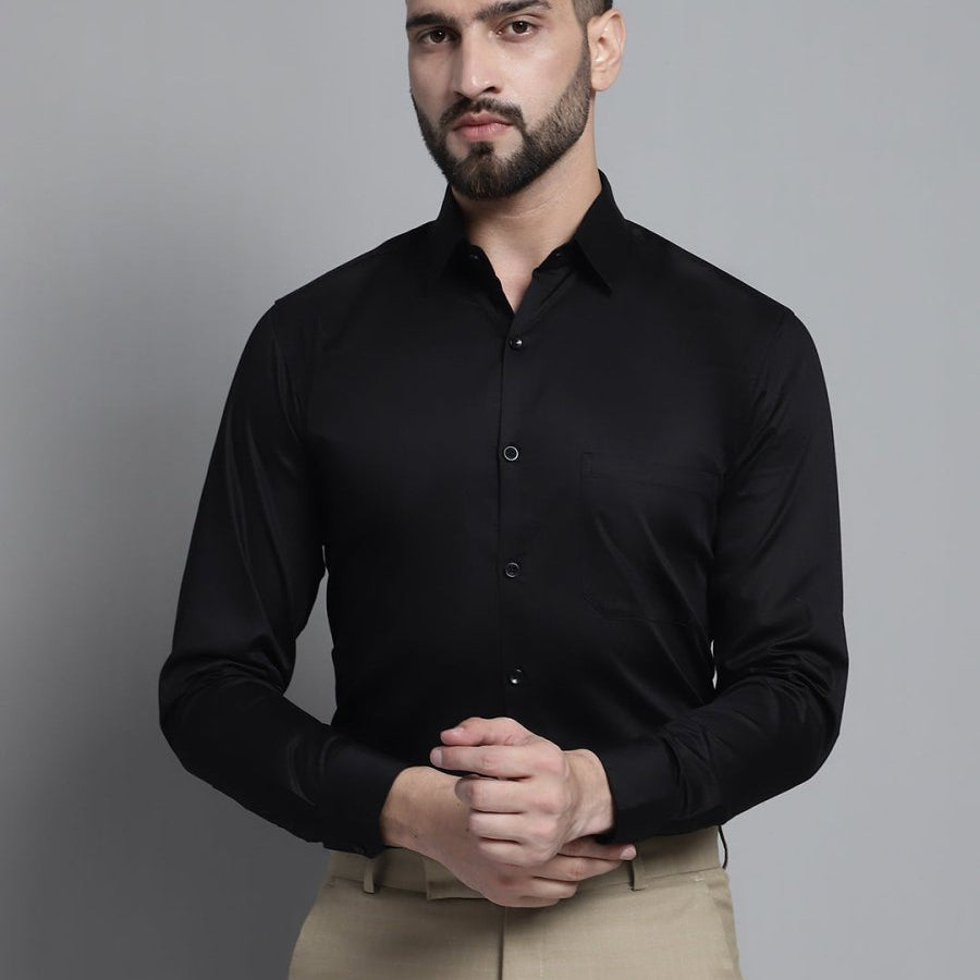 Men's Cotton Solid Formal Shirt - SF_883Black_S