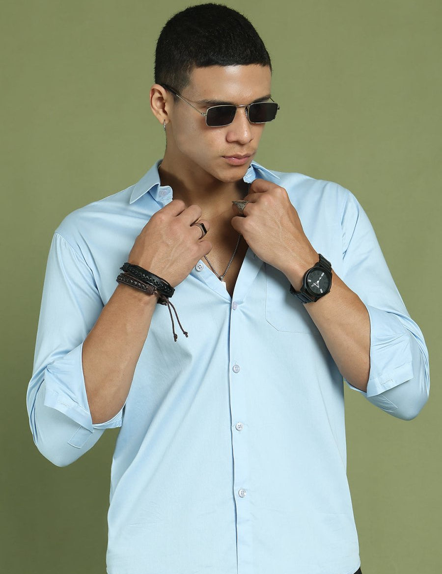 Men's Cotton Solid Formal Shirt - SF_883Sky_S