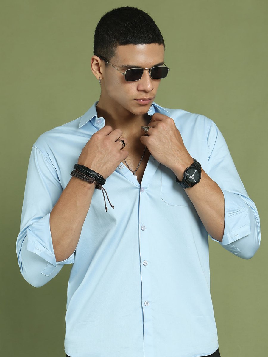 Men's Cotton Solid Formal Shirt - SF_883Sky_S