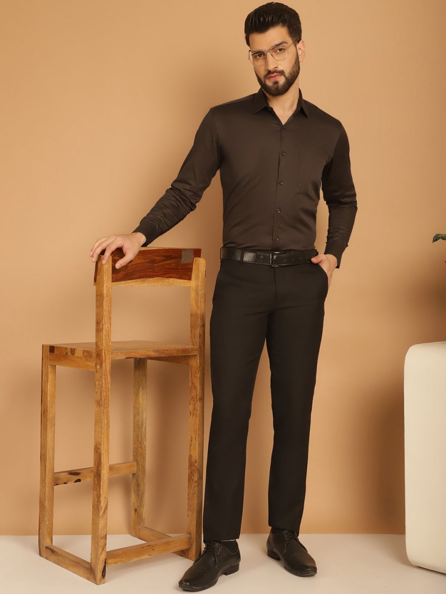 Men's Cotton Solid Formal Shirt - SF_883Coffee_S