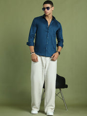Men's Cotton Solid Formal Shirt - SF_883Peacock_S