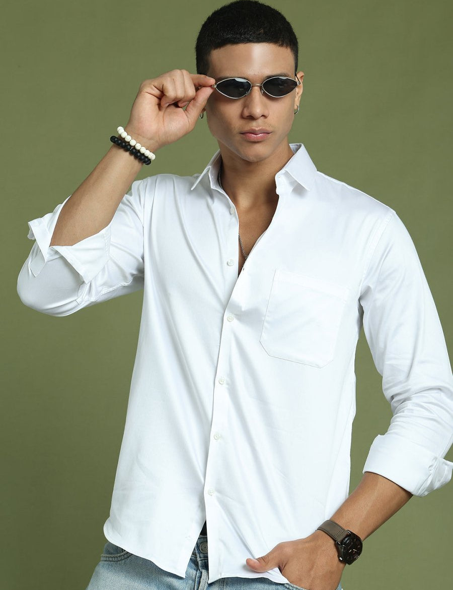 Men's Cotton Solid Formal Shirt - SF_883White_S