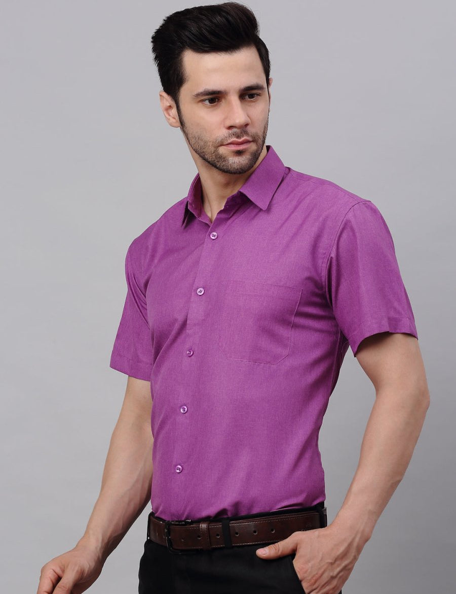 Men's Cotton Solid Half Sleeves Formal Shirt - SF_811Purple_S