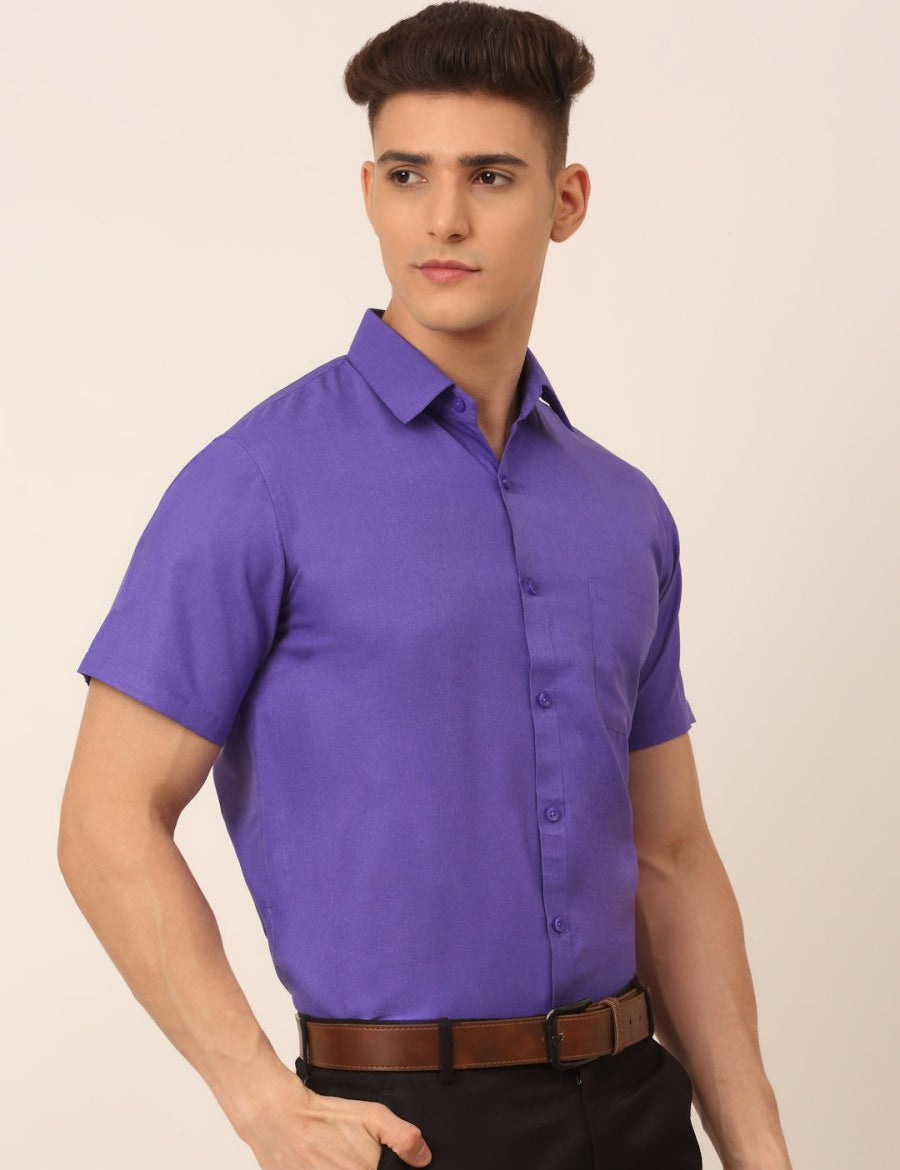 Men's Cotton Solid Half Sleeves Formal Shirt - SF_811Voilet_S