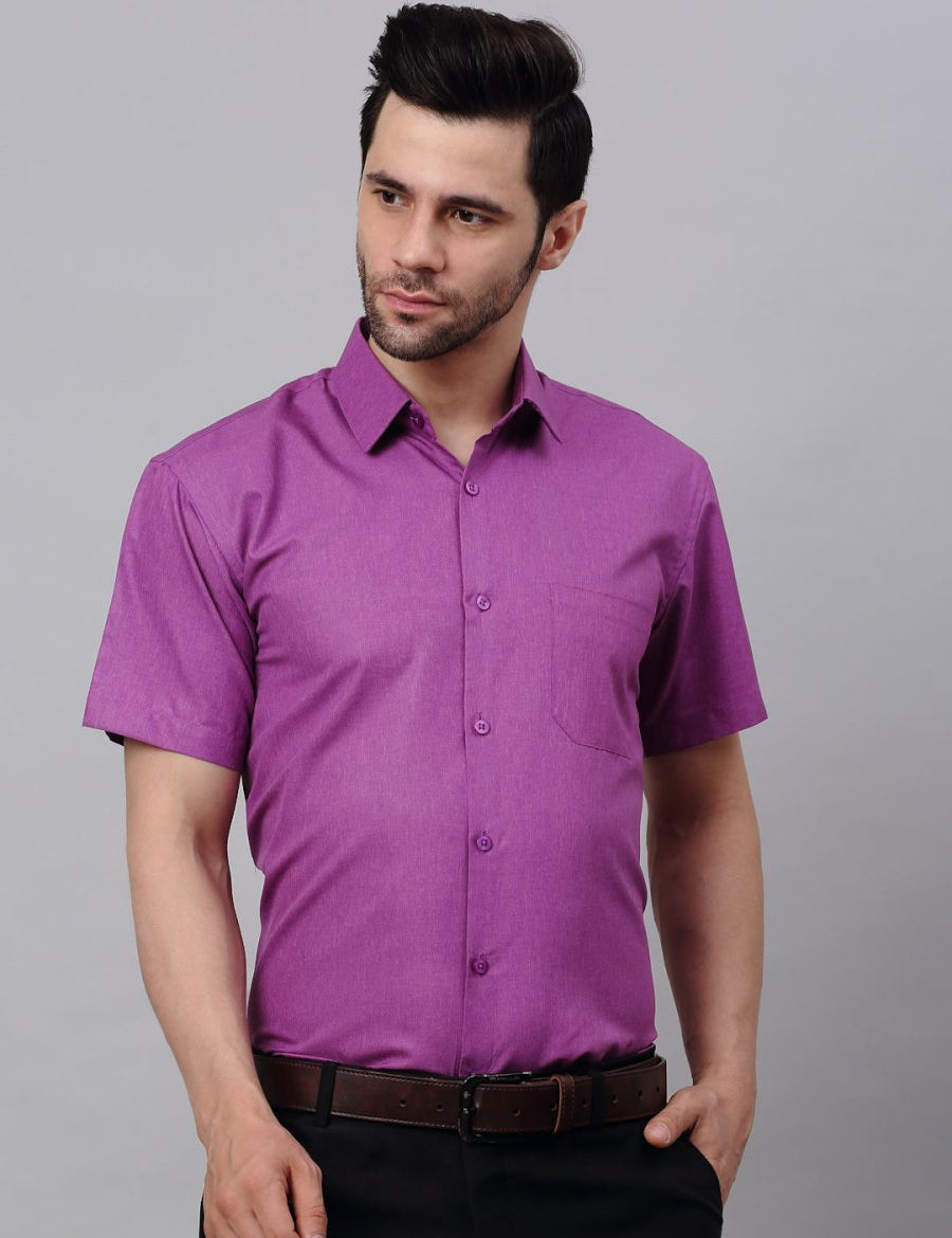 Men's Cotton Solid Half Sleeves Formal Shirt - SF_811Purple_S