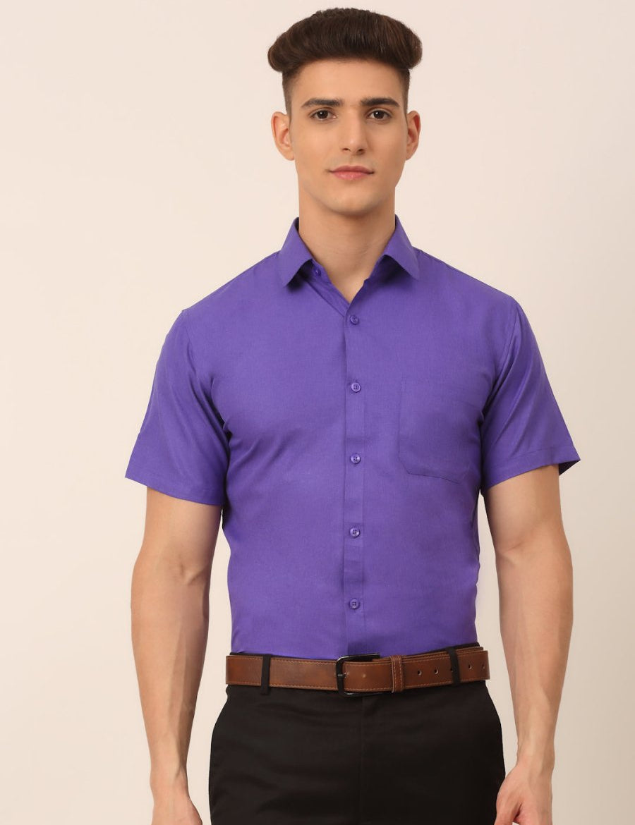 Men's Cotton Solid Half Sleeves Formal Shirt - SF_811Voilet_S