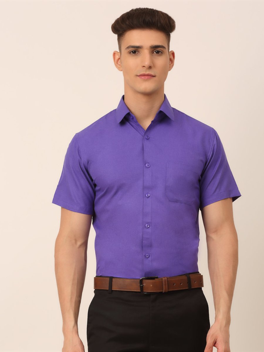 Men's Cotton Solid Half Sleeves Formal Shirt - SF_811Voilet_S