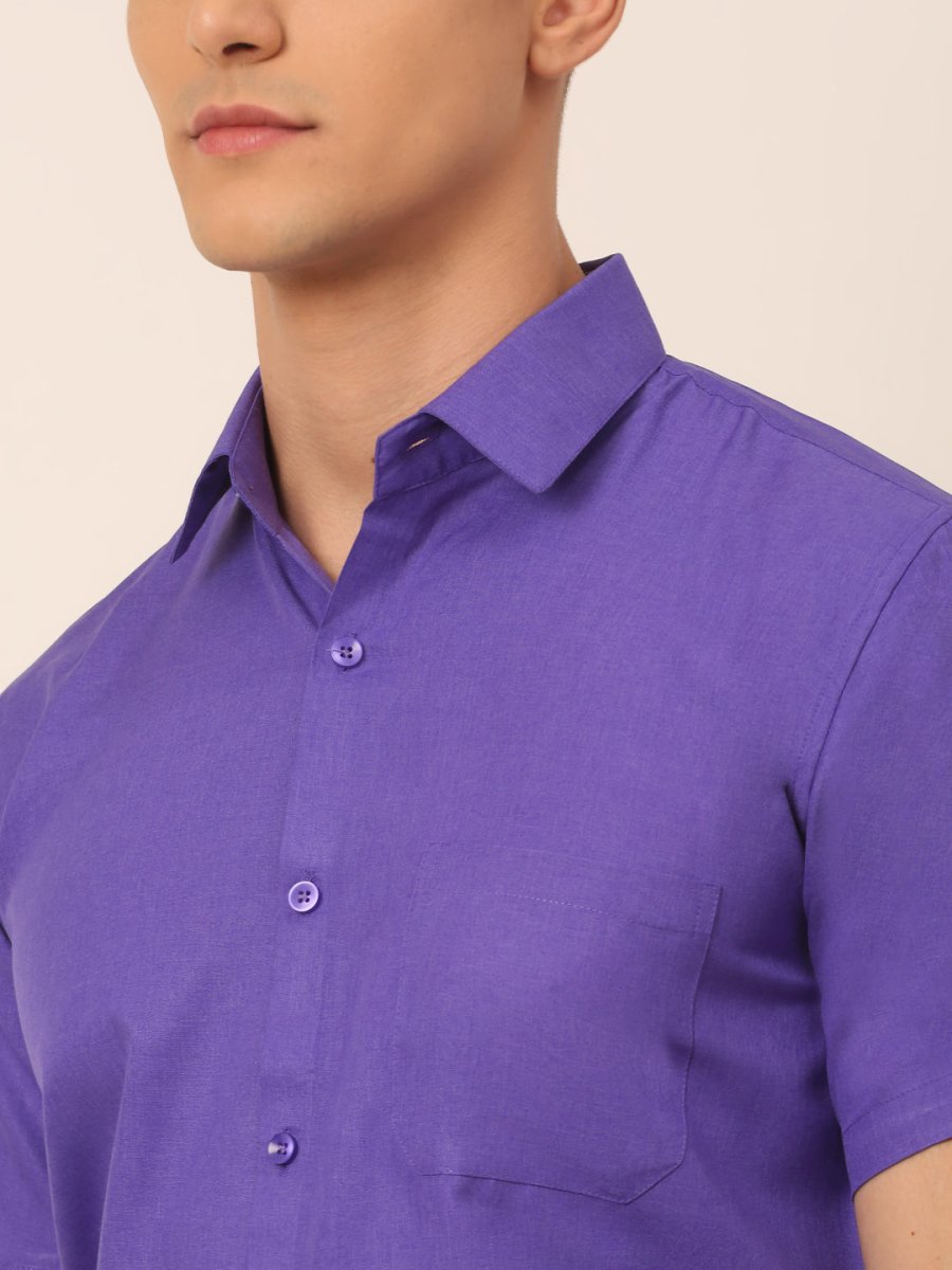 Men's Cotton Solid Half Sleeves Formal Shirt - SF_811Voilet_S