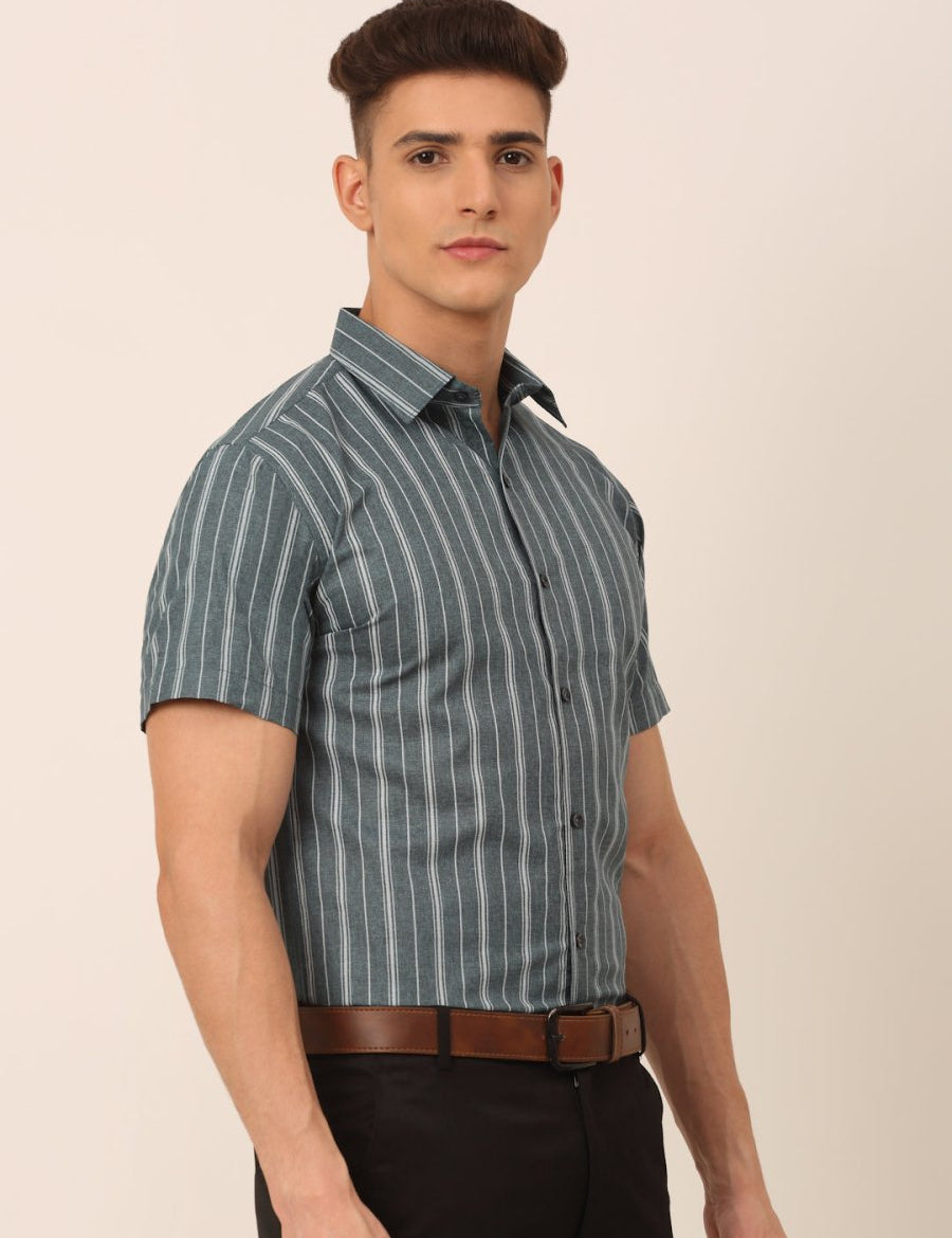 Men's Cotton Striped Formal Shirts - SF_822Grey_S