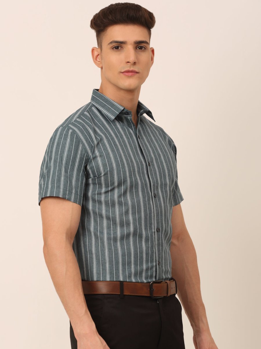 Men's Cotton Striped Formal Shirts - SF_822Grey_S