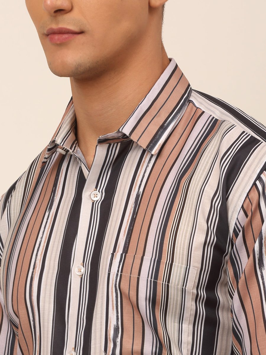 Men's Cotton Striped Formal Shirts - SF_832Brown_S