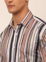 Men's Cotton Striped Formal Shirts - SF_832Brown_S