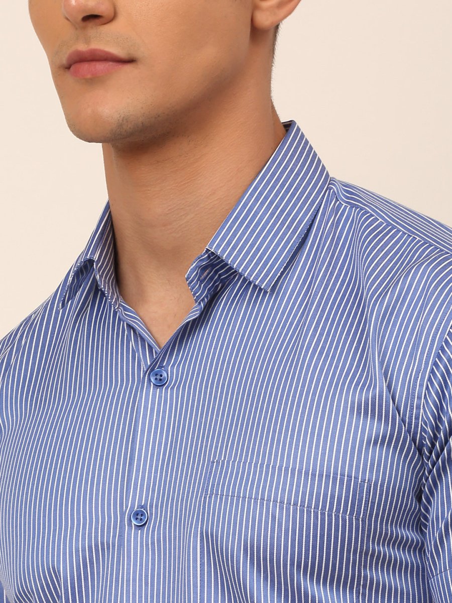 Men's Cotton Striped Formal Shirts - SF_824Blue_S