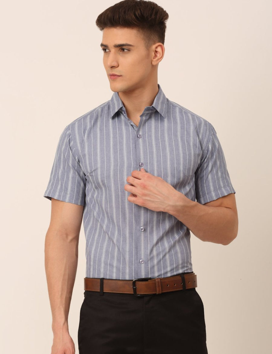Men's Cotton Striped Formal Shirts - SF_822Light-Grey_S