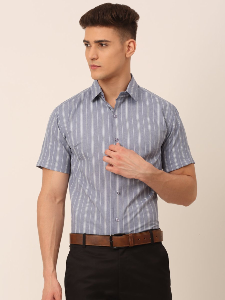 Men's Cotton Striped Formal Shirts - SF_822Light-Grey_S