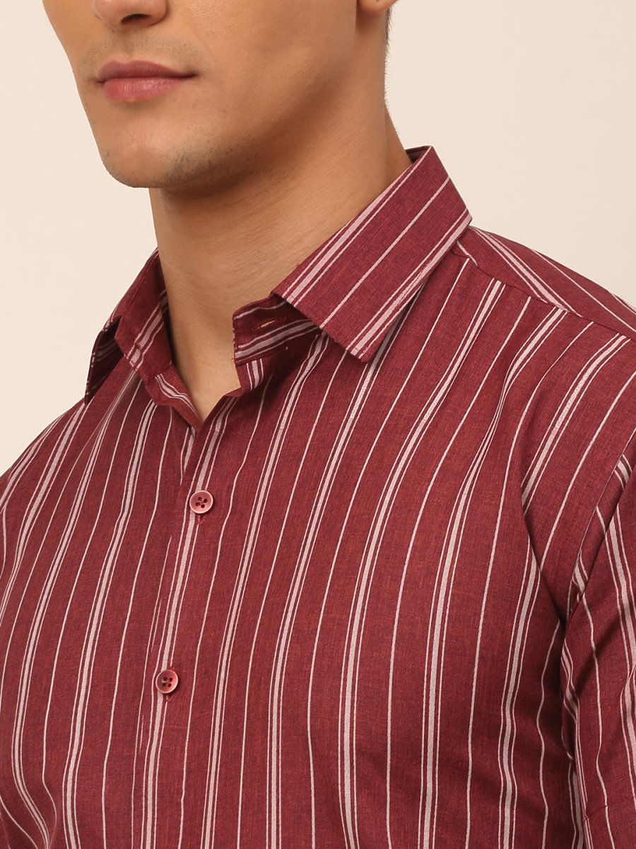 Men's Cotton Striped Formal Shirts - SF_822Maroon_S
