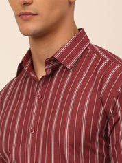 Men's Cotton Striped Formal Shirts - SF_822Maroon_S