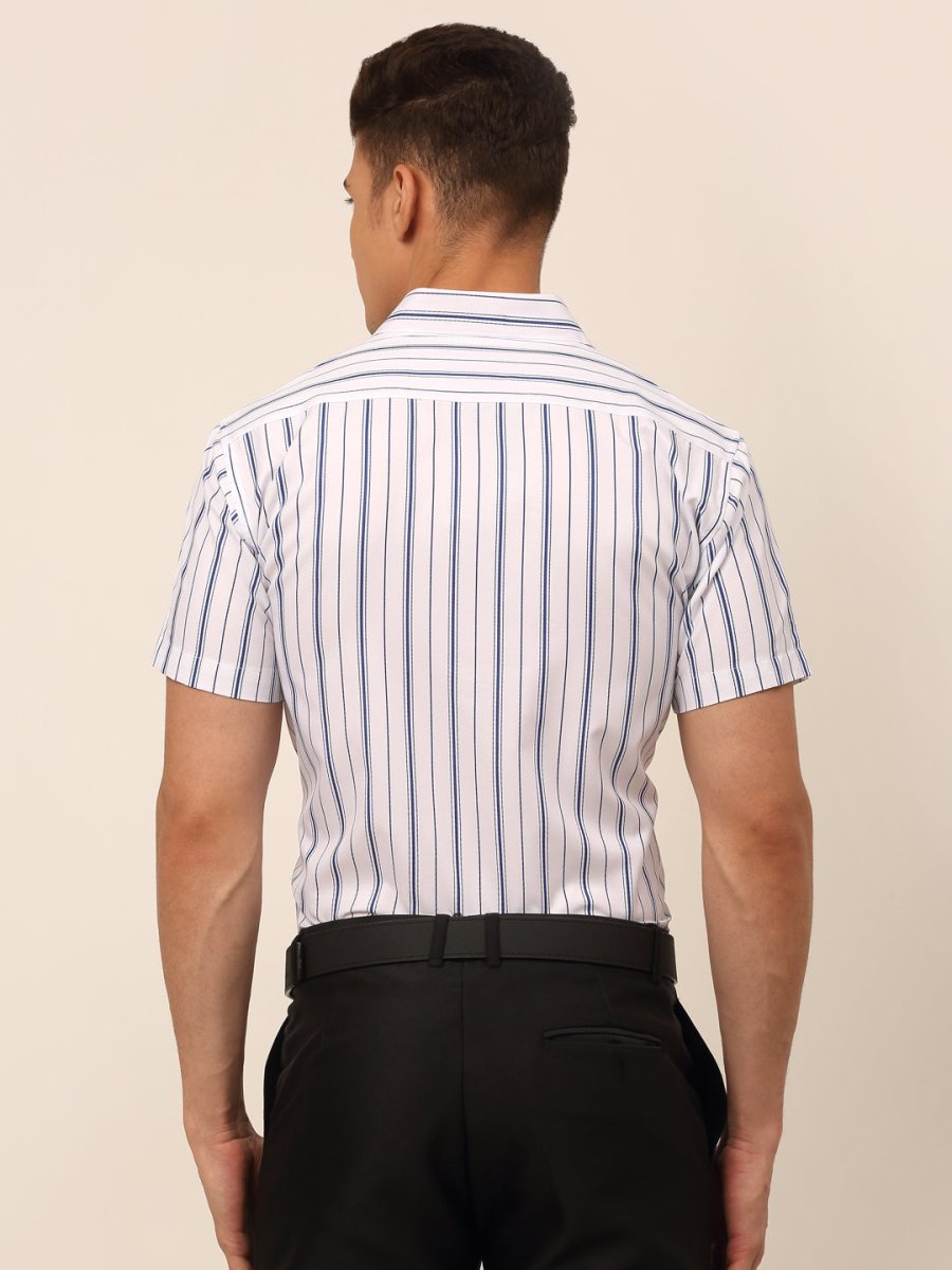 Men's Cotton Striped Formal Shirts - SF_822White_S