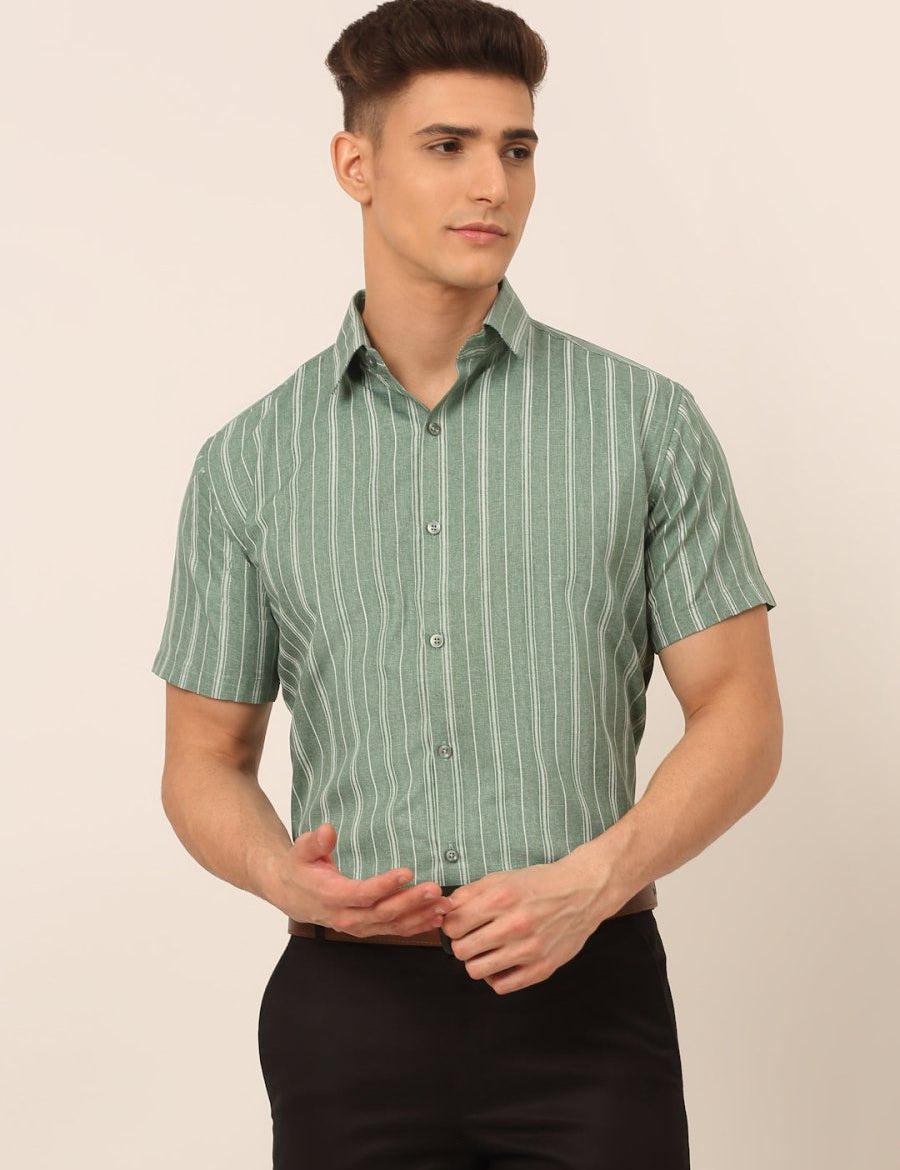 Men's Cotton Striped Formal Shirts - SF_822Green_S