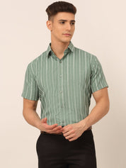 Men's Cotton Striped Formal Shirts - SF_822Green_S