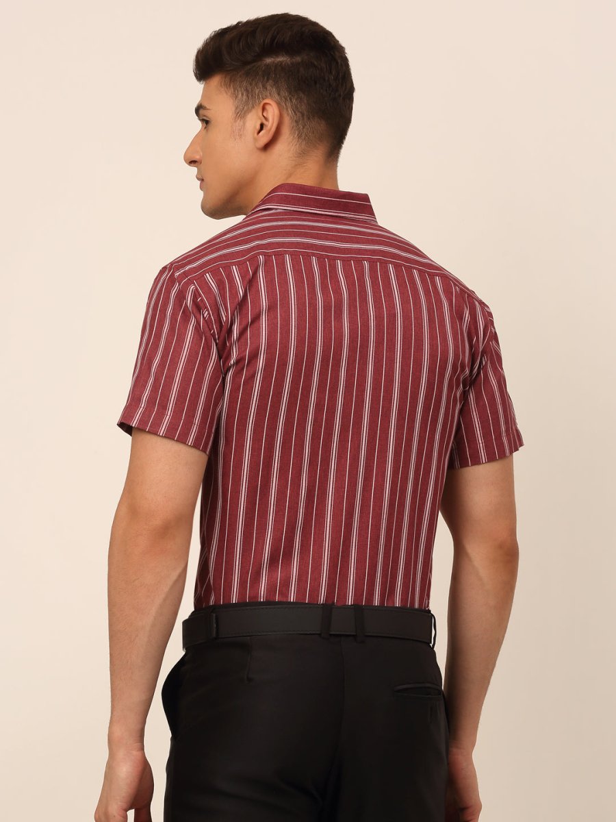 Men's Cotton Striped Formal Shirts - SF_822Maroon_S