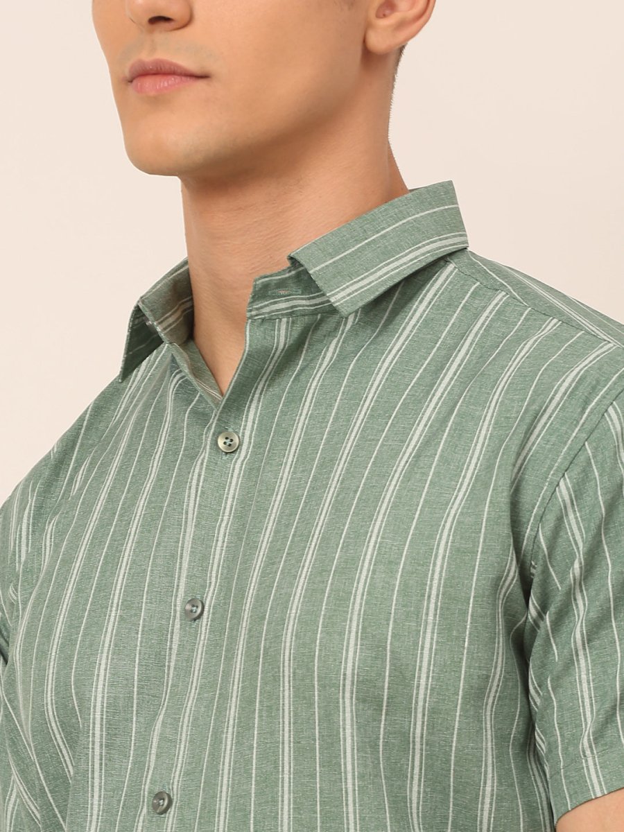 Men's Cotton Striped Formal Shirts - SF_822Green_S