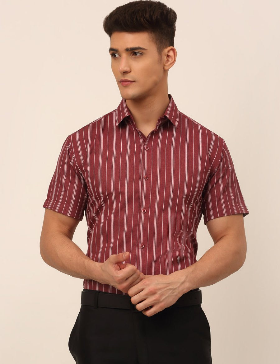 Men's Cotton Striped Formal Shirts - SF_822Maroon_S