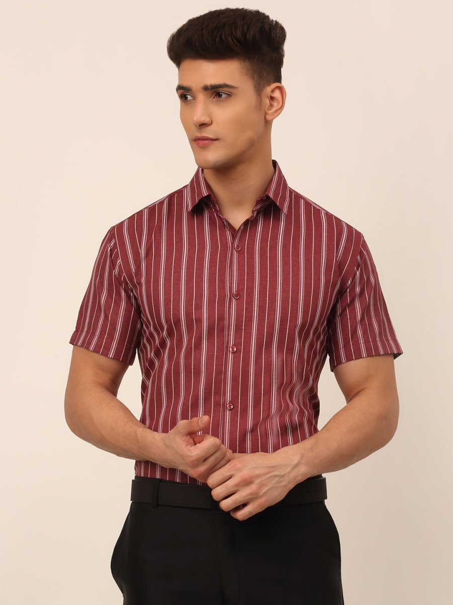 Men's Cotton Striped Formal Shirts - SF_822Maroon_S