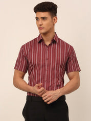 Men's Cotton Striped Formal Shirts - SF_822Maroon_S