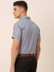 Men's Cotton Striped Formal Shirts - SF_822Light-Grey_S