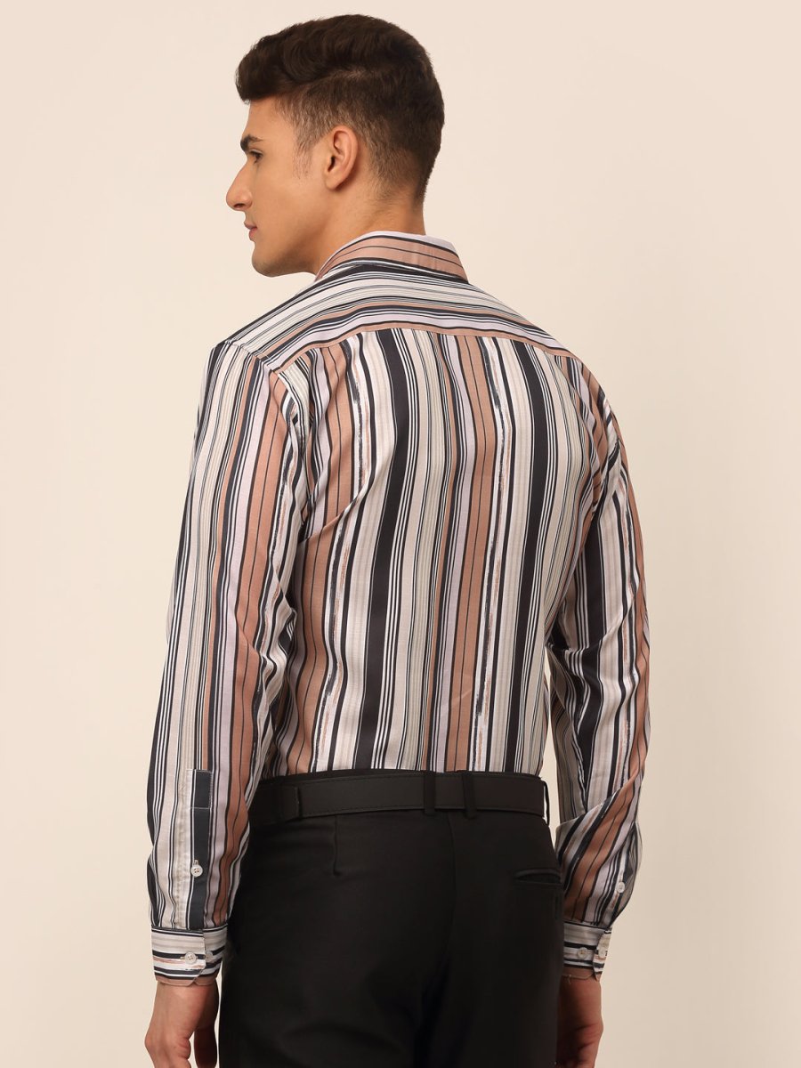 Men's Cotton Striped Formal Shirts - SF_832Brown_S